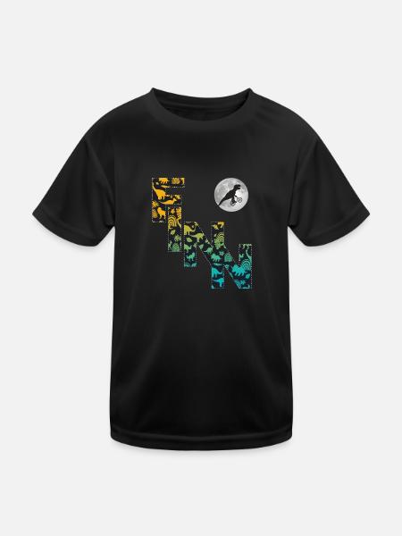 FINN - Schöner Jungen Name mit Dinosaurier - Kinder Funktions-T-Shirt - Schwarz - Vorne