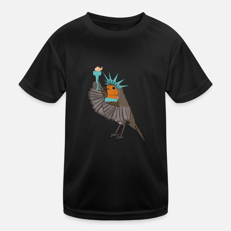 Rotkehlchen als Freiheitsstatue Lustiger Vogel Kinder Funktions-T-Shirt