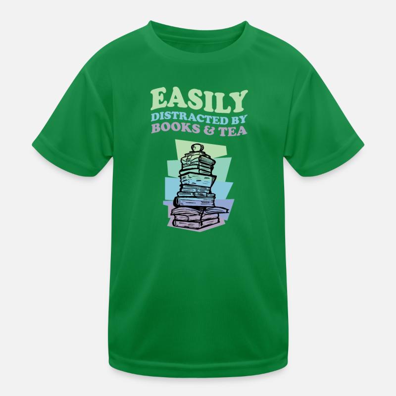 Easily Distracted By Books And Tea Buch Tee Bücher Kinder Funktions-T-Shirt