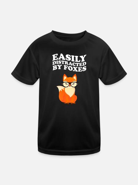 Easily Distracted By Foxes Fox - Kinder Funktions-T-Shirt - Schwarz - Vorne