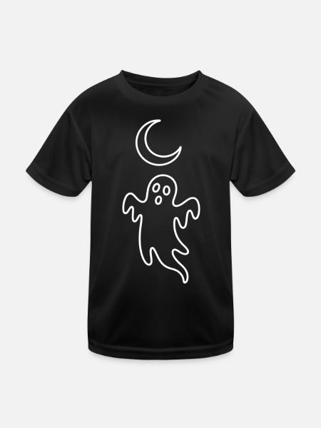 Moonlight Ghost Line Art - Kids Functional T-Shirt - black - Front