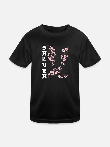 Japanese Cherry Blossom Sakura - Kids Functional T-Shirt - black - Front