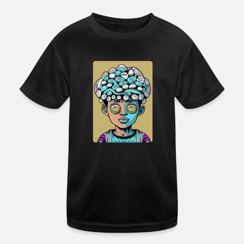 Psychedelic Mysterious Kid with Big Head Kids Functional T-Shirt