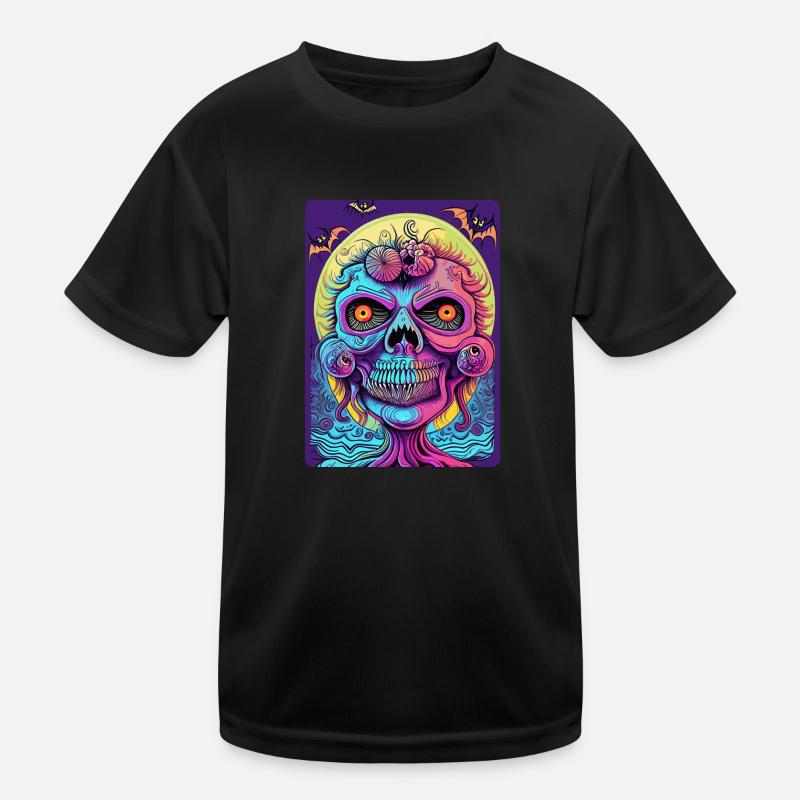 Visage de sorcière zombie coloré effrayant T-shirt sport Enfant