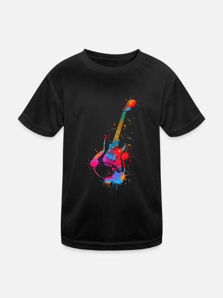 Gitarre Splash Bunt E-Gitarrist Musik Band - Kinder Funktions-T-Shirt - Schwarz - Vorne