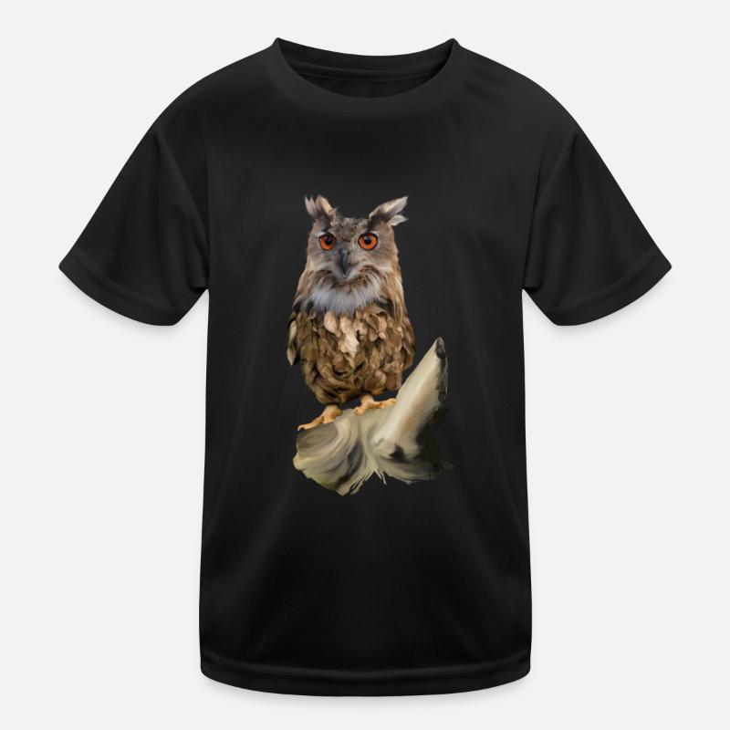 Eule - Kinder Funktions-T-Shirt - Schwarz