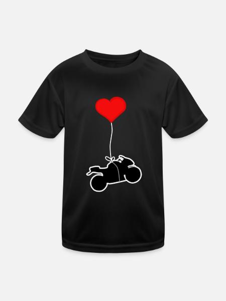 Motorrad mit Herz - Kinder Funktions-T-Shirt - Schwarz - Vorne