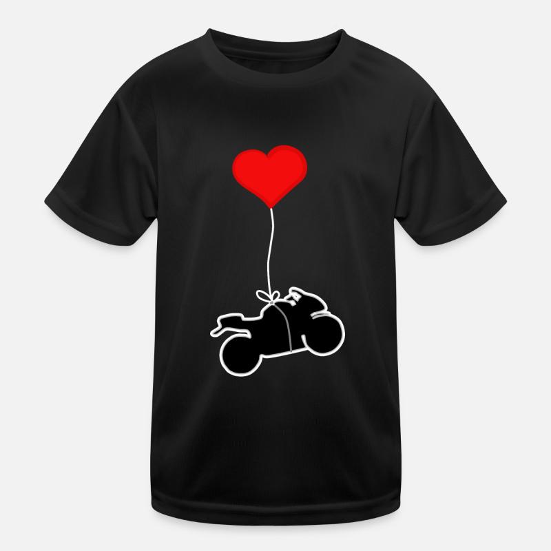 Motorrad mit Herz - Kinder Funktions-T-Shirt - Schwarz