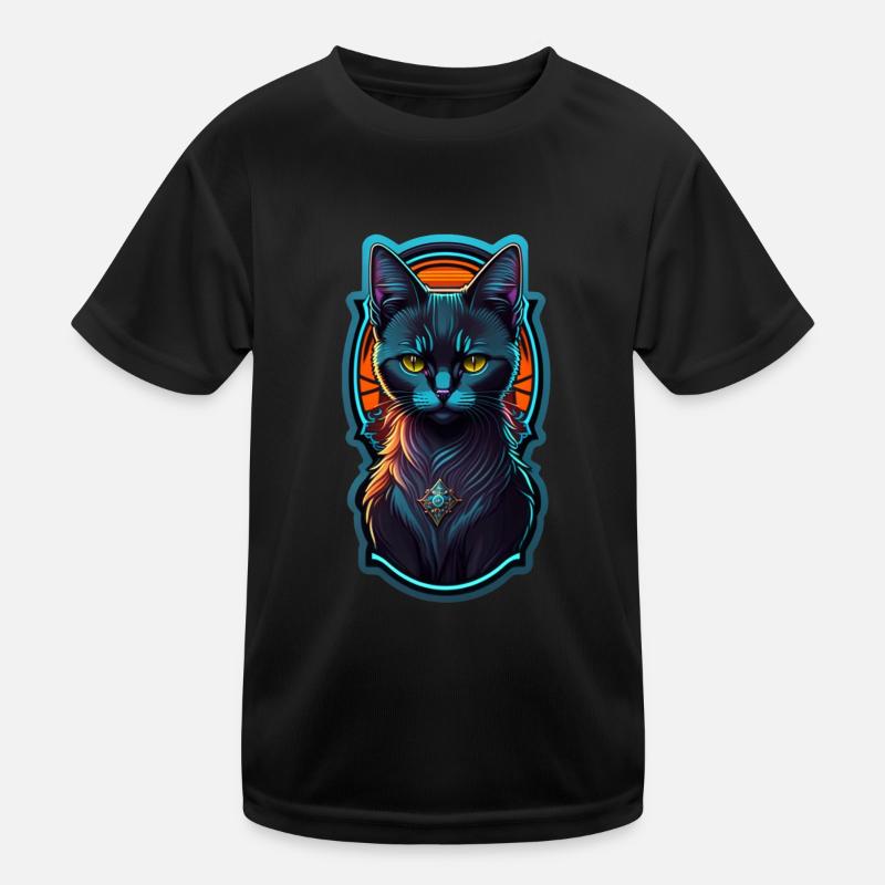 Black kitten and neon light Kids Functional T-Shirt