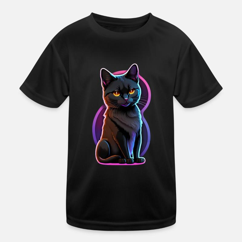 Little black cat and fluorescent light Kids Functional T-Shirt