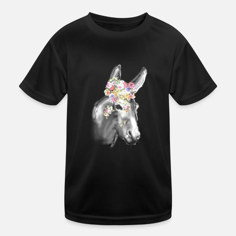 Esel, Graffiti, Malerei,grau, Blumen Kinder Funktions-T-Shirt