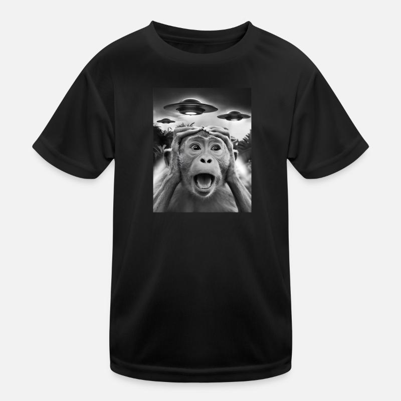 Funny Monkey Graphic UFO Weird Kids Functional T-Shirt