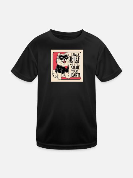 Pomeranian Dog "I am a thief" - Kids Functional T-Shirt - black - Front