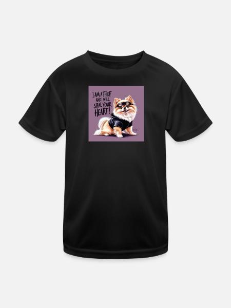 Pomeranian Dog "I am a thief" - Kids Functional T-Shirt - black - Front