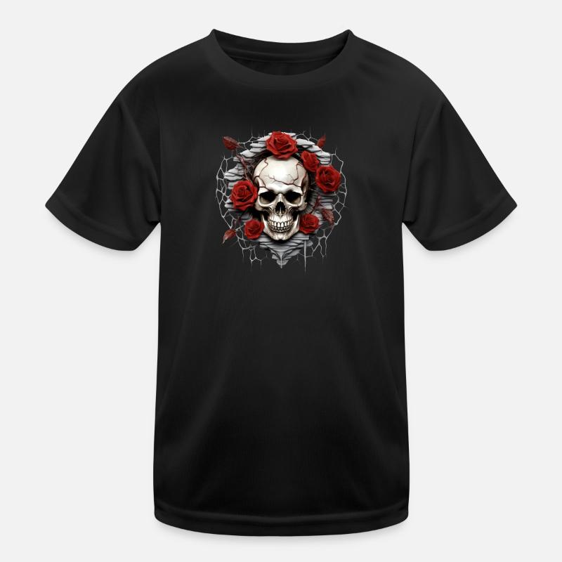 Crâne gothique et Roses Art mode graphique T-shirt sport Enfant