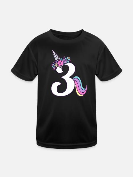3. Geburtstag Kleines Einhorn Mädchen 3 Jahre alt - Kinder Funktions-T-Shirt - Schwarz - Vorne