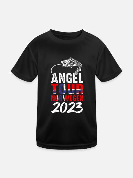 Angeltour Norwegen Fischer Angelteam Karpfen Angel - Kinder Funktions-T-Shirt - Schwarz - Vorne