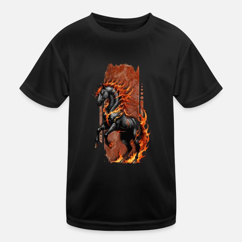 Monture infernale : Cheval funeste, noir et enflammé T-shirt sport Enfant