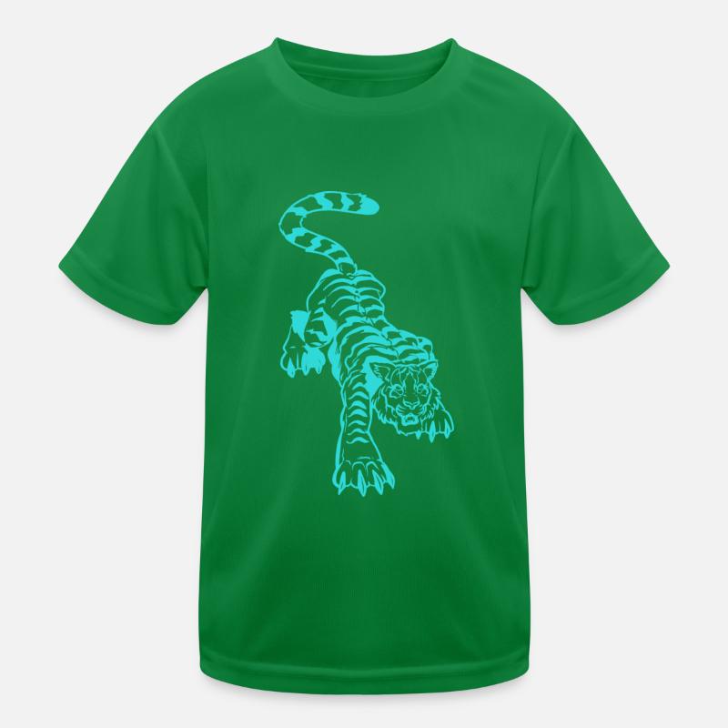 Tiger und Blitz unter den Pfoten (einfarbig blau Kinder Funktions-T-Shirt