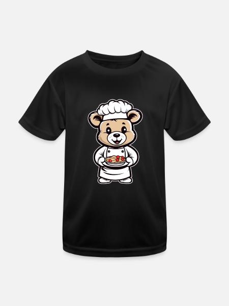 Ours en peluche mignon chef chef dans la cuisine - T-shirt sport Enfant - noir - Devant