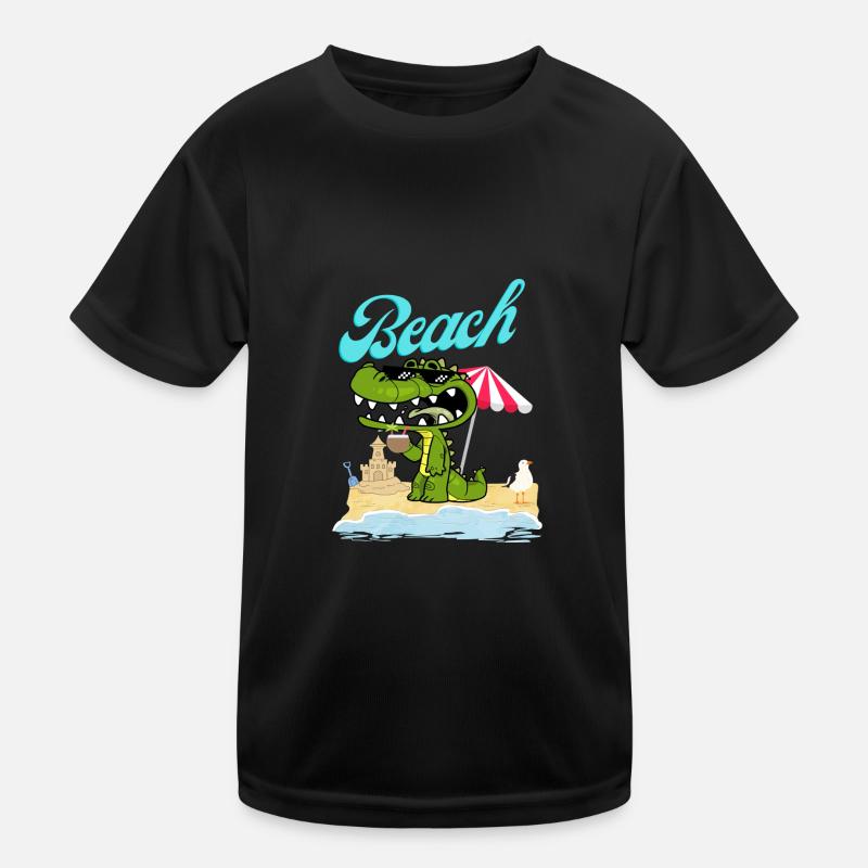 Krokodil am Strand genießt den Urlaub Kinder Funktions-T-Shirt