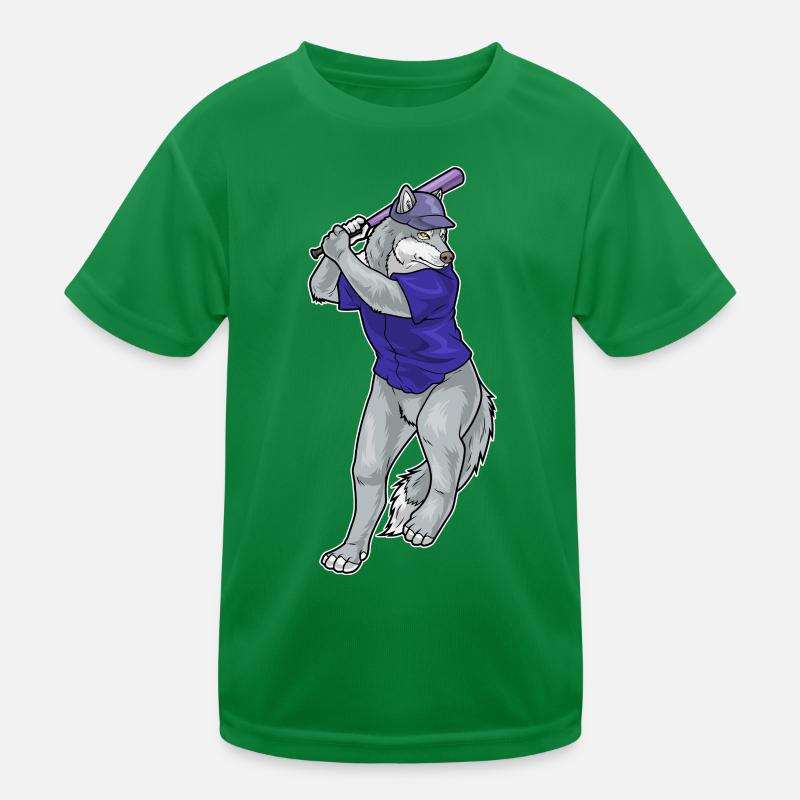 Wolf Baseball Baseball Bat Kids Functional T-Shirt