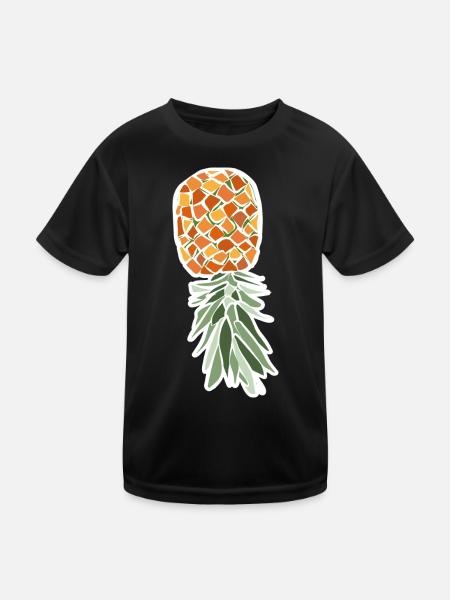 Upside-down Pineapple – Tropical Illustration - Kids Functional T-Shirt - black - Front