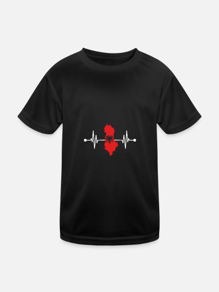 Albaner Albanisch Herzschlag Albanien - Kinder Funktions-T-Shirt - Schwarz - Vorne