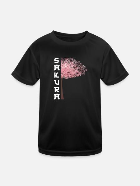 Sakura Tree Japanese Cherry Blossoms - Kids Functional T-Shirt - black - Front