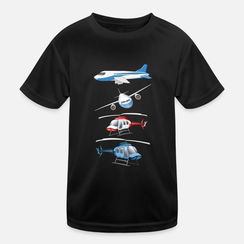 Flugzeug Hubschrauber Kinder Junge Und Mädchen - Kinder Funktions-T-Shirt - Schwarz