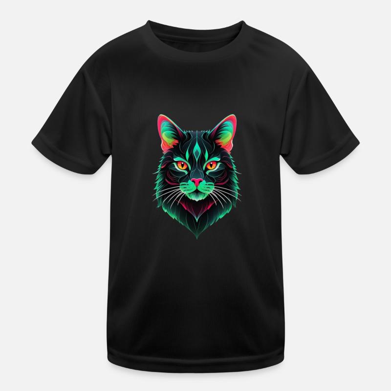 Mystische und neonschwarze Katze Kinder Funktions-T-Shirt