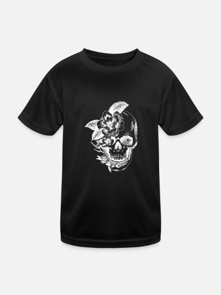 skull and flowers - Kids Functional T-Shirt - black