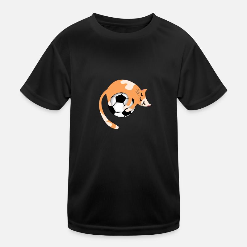 Katze mit Fußball Kinder Funktions-T-Shirt