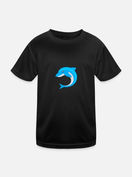 blauer Delphin - Kinder Funktions-T-Shirt - Schwarz - Vorne
