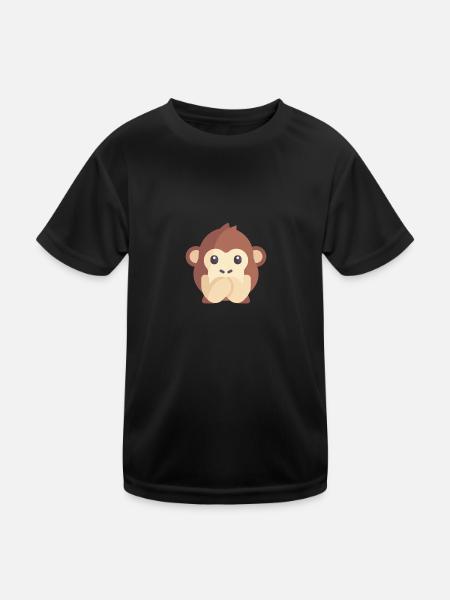 süßes Affen Emoticon - Kinder Funktions-T-Shirt - Schwarz - Vorne