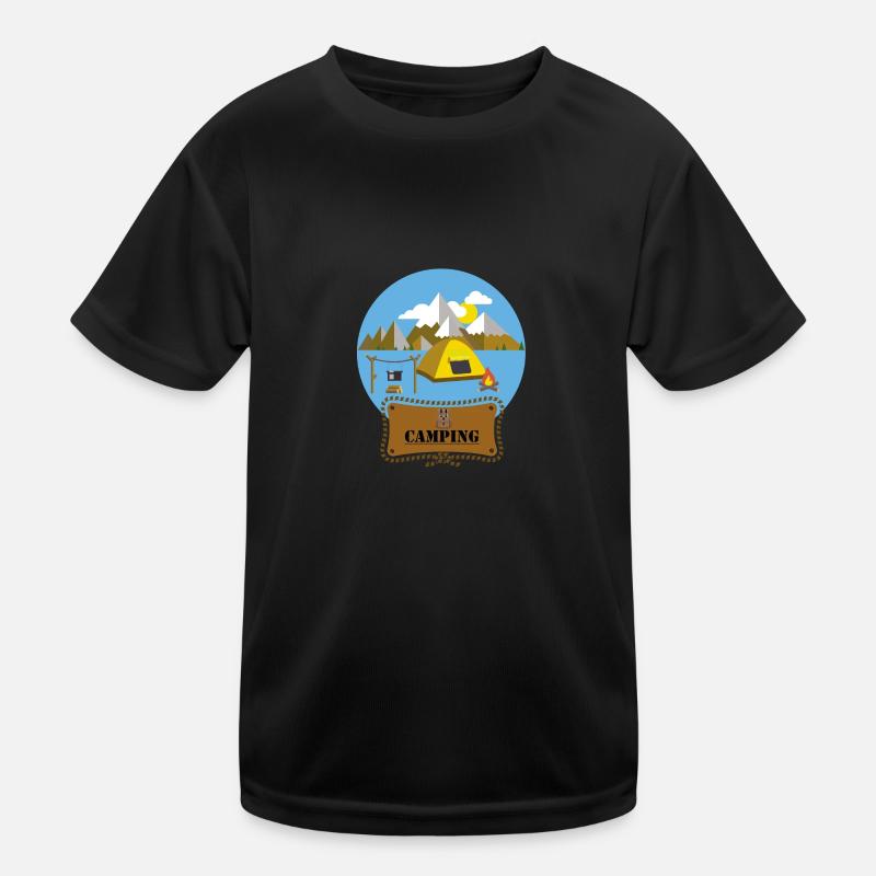 Flat Design Outdoor Camping Lagerfeuer Zelt Berge Kinder Funktions-T-Shirt