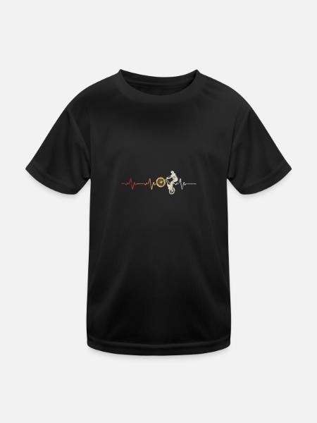 BMX Rad Fahrrad Herzschlag Bicycle Motocross - Kinder Funktions-T-Shirt - Schwarz - Vorne