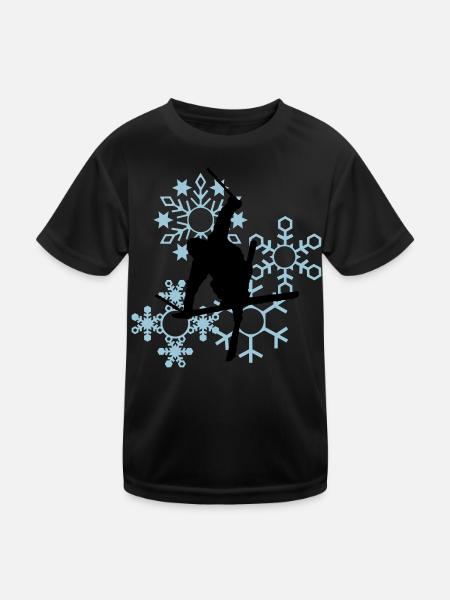 Skis with snowflakes - Kids Functional T-Shirt - black - Front