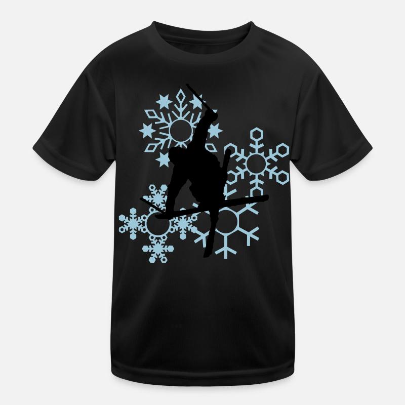 Skier mit Schneeflocken Kinder Funktions-T-Shirt