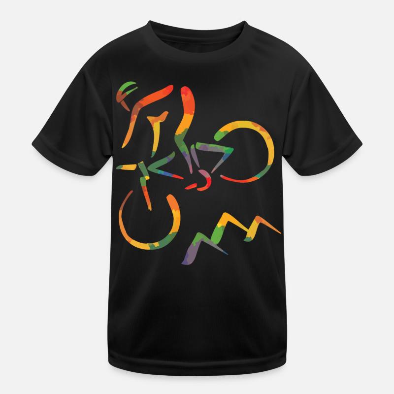 Farbiger Mountainbiker - Kinder Funktions-T-Shirt - Schwarz