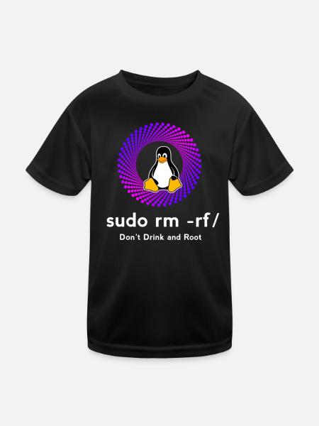 Computer Sys admin Pinguin Nerd pc sudo rm -rf cod - Kinder Funktions-T-Shirt - Schwarz - Vorne