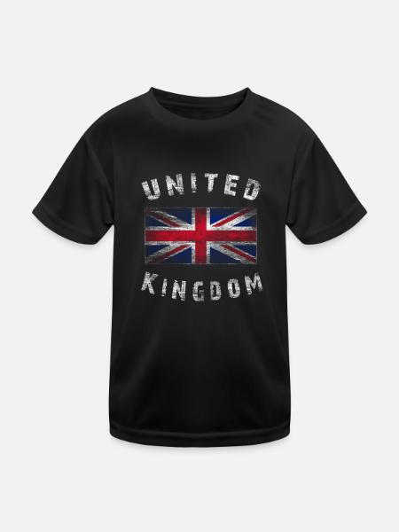 Union Jack - United Kingdom - Kinder Funktions-T-Shirt - Schwarz - Vorne