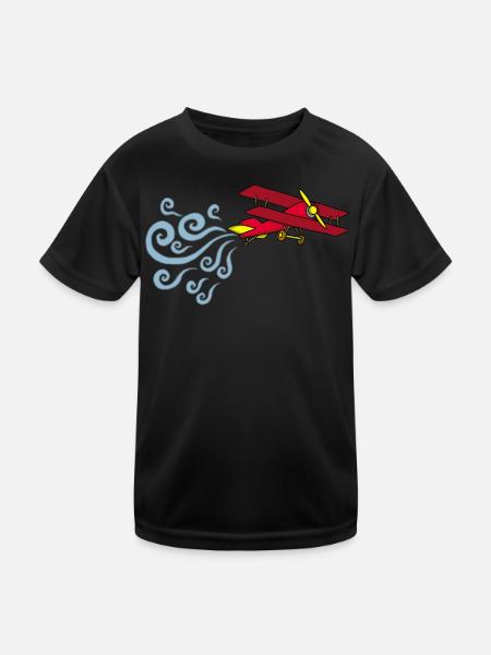 Vintage Flugzeug - Kinder Funktions-T-Shirt - Schwarz - Vorne