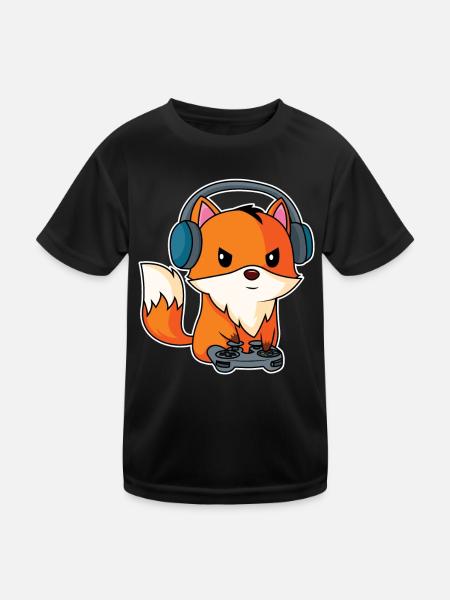 Gaming Fox - Player Fox Design - Kids Functional T-Shirt - black