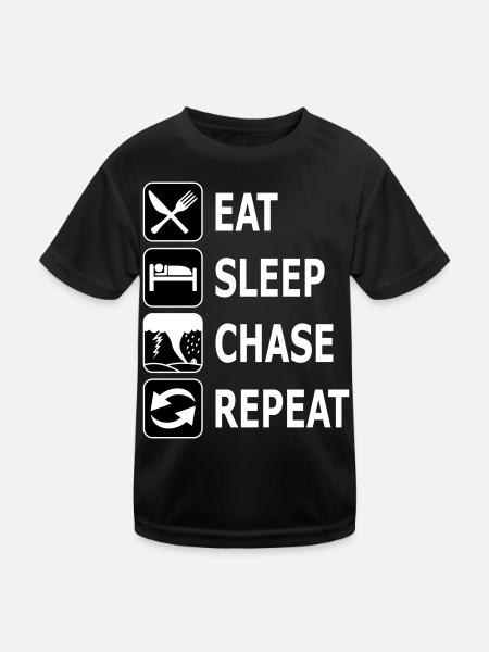 eat sleep chase repeat, chasing tornadoes, twister - Kids Functional T-Shirt - black - Front