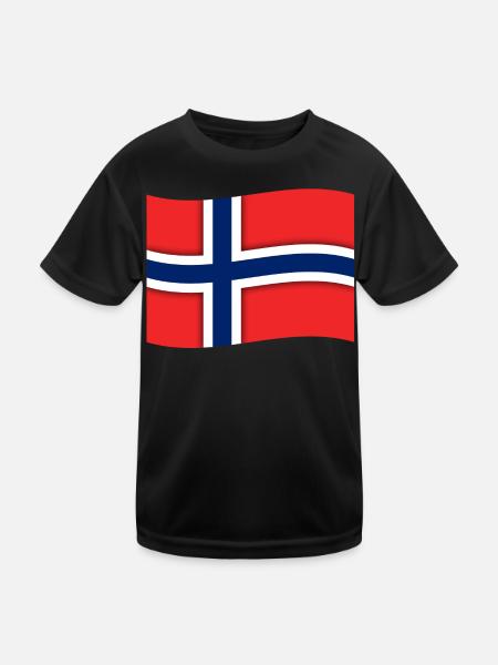 Norwegische Flagge - Kinder Funktions-T-Shirt - Schwarz