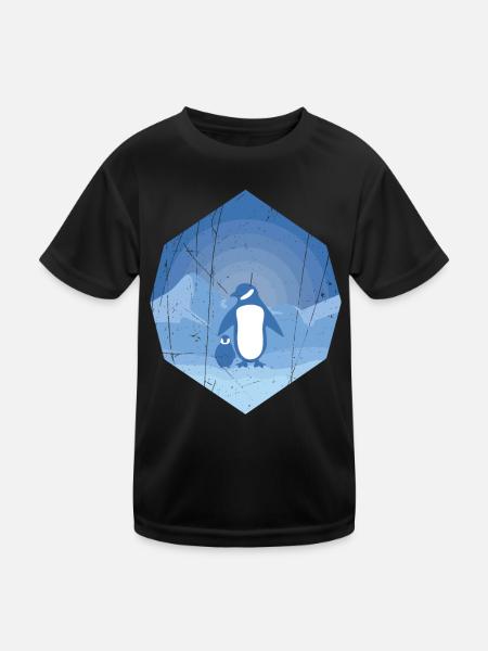 Pinguin Mutter mit Pinguin Baby - Kinder Funktions-T-Shirt - Schwarz