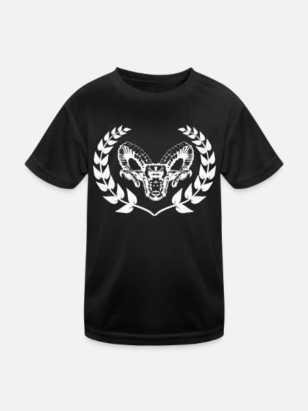 Schaf Hammel Bock Widder Lorbeerkranz Gebirge - Kinder Funktions-T-Shirt - Schwarz - Vorne
