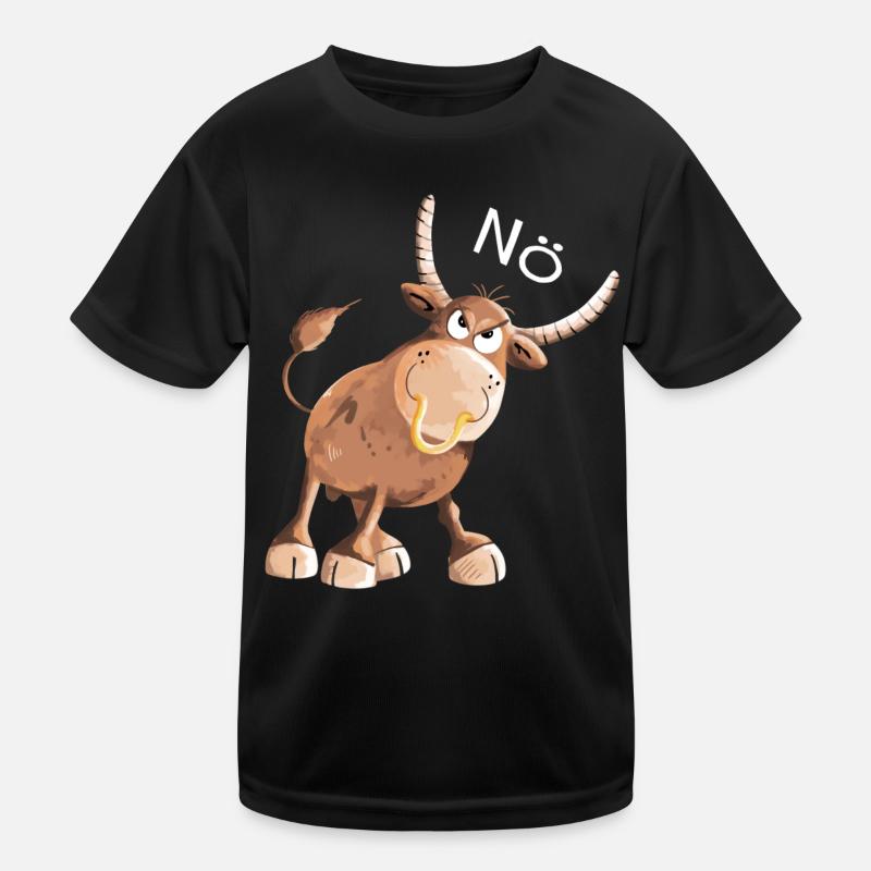 Nö Stier - Bulle- Kuh - Comic - Nein - Fun - Kinder Funktions-T-Shirt - Schwarz