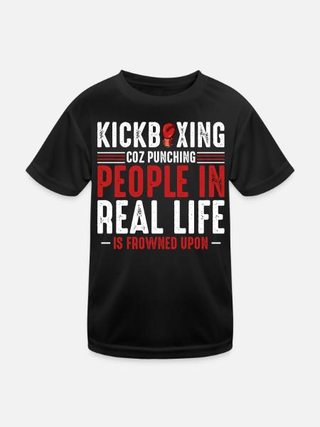 Kickboxing Real Life Spruch - Kinder Funktions-T-Shirt - Schwarz - Vorne